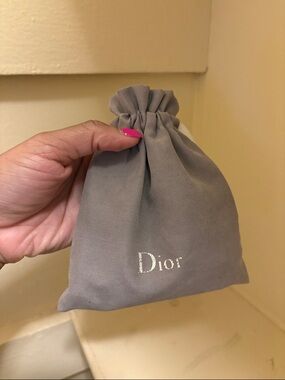 Dior Gray Drawstring Pouch with Silver Logo